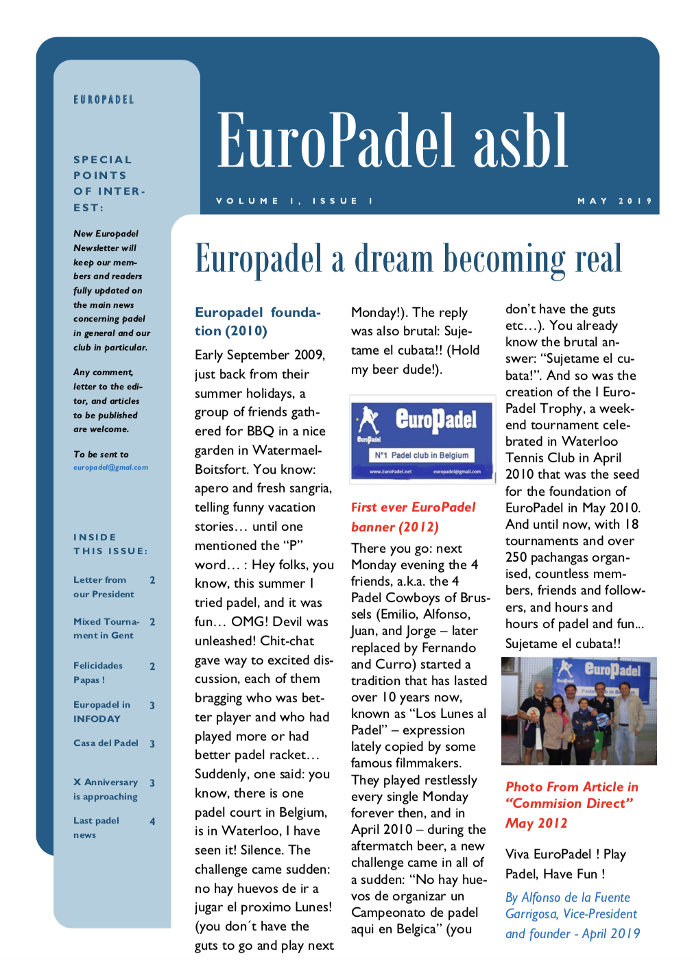 EuroPadel Newsletter | Volume 1, Issue 1 | May 2019